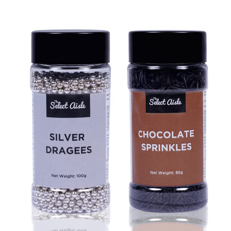 Chocolate Sprinkles (85g) and Silver Dragees (100g) - 185g The Select Aisle