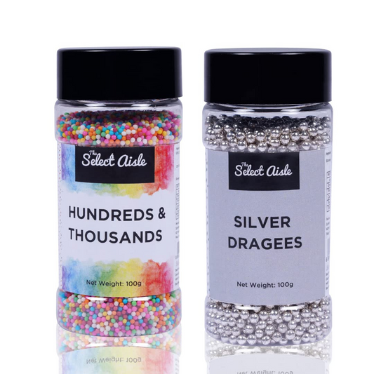 Hundreds and Thousands (100g) and Silver Dragees (100g) - 200g The Select Aisle